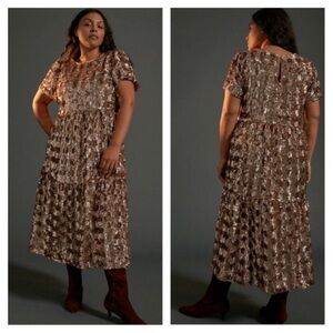 MAEVE x ANTHROPOLOGIE | Bernadette Sequined Dress Sequin Copper Rose Gold | XL